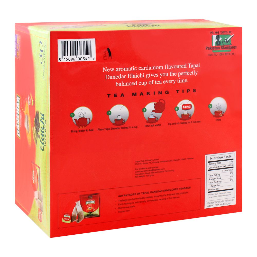 Tapal Danedar Enveloped Tea Bags Elaichi 50-Pack