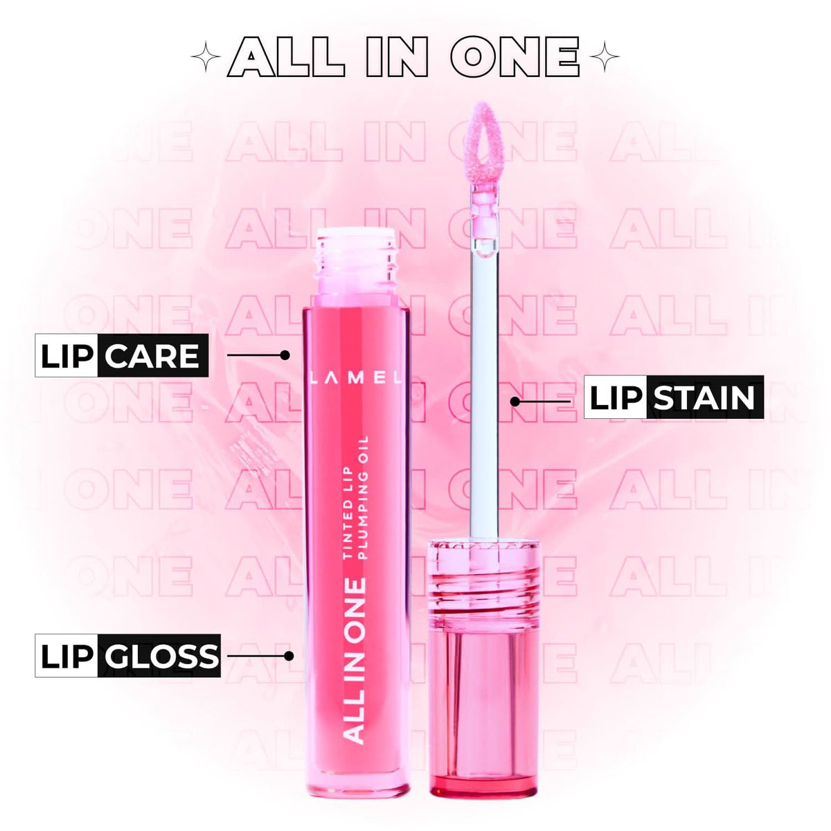 LAMEL All in One Lip Tinted Plumping Oil - 402 Pink Sparkle 3ml