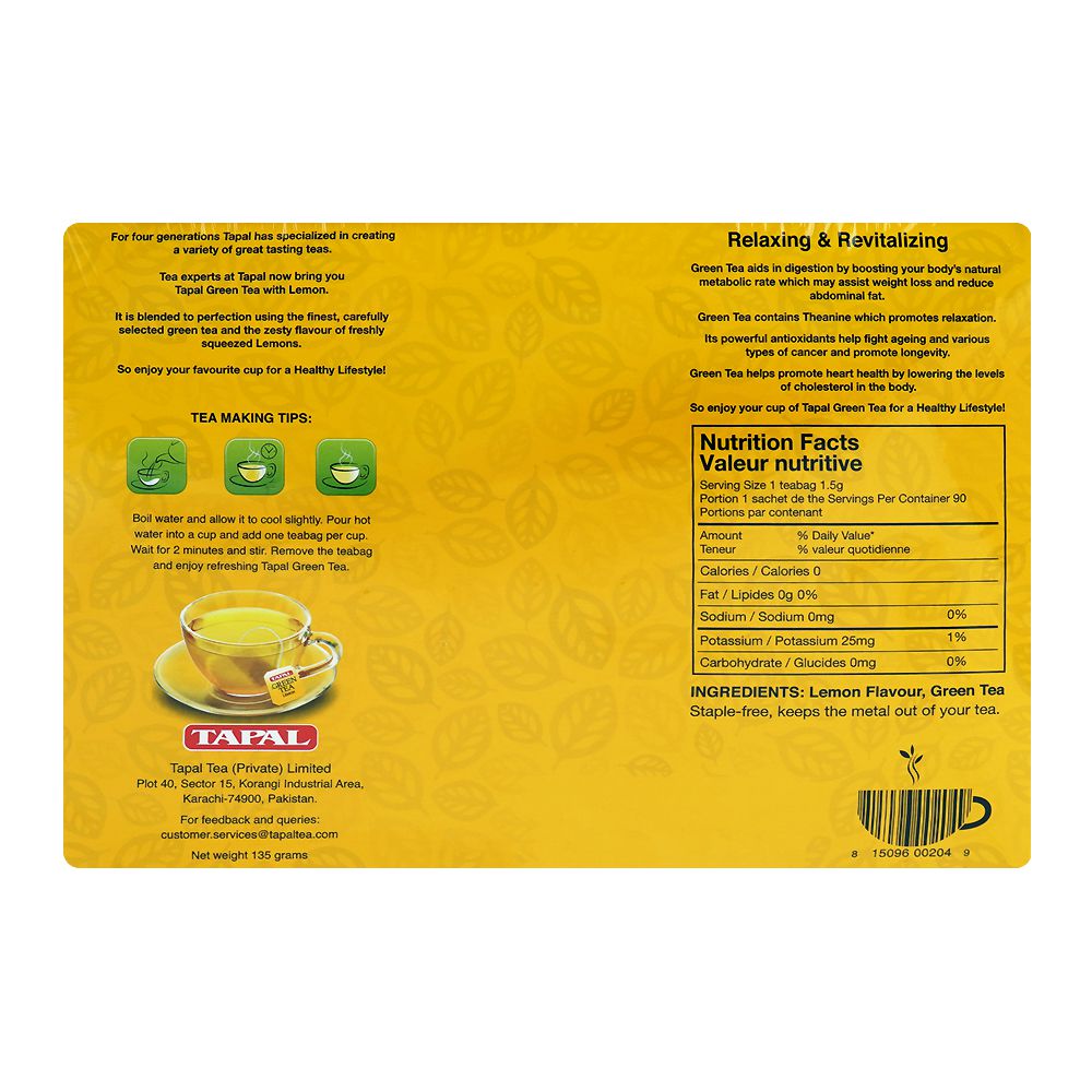 Tapal Lemon Green Tea Bags 90-Pack