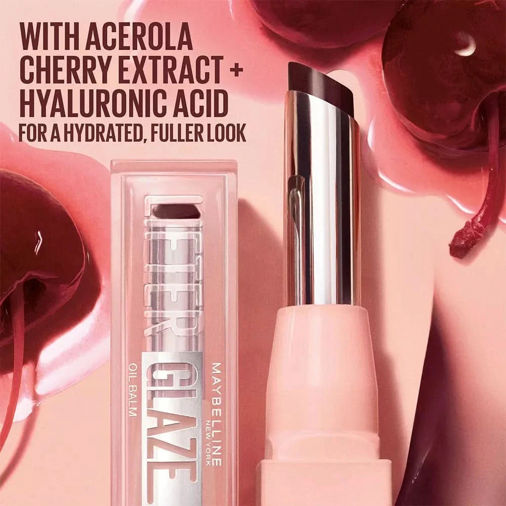 Maybelline Lifter Glaze, Tinted Lip Oil Balm with cherry extract - 24Hr Hydrated Lips