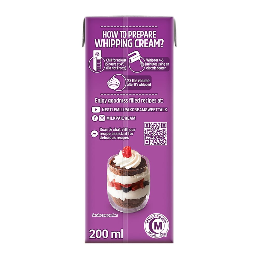 Nestle Milkpak Dairy Whipping Cream, Sweetened 200ml