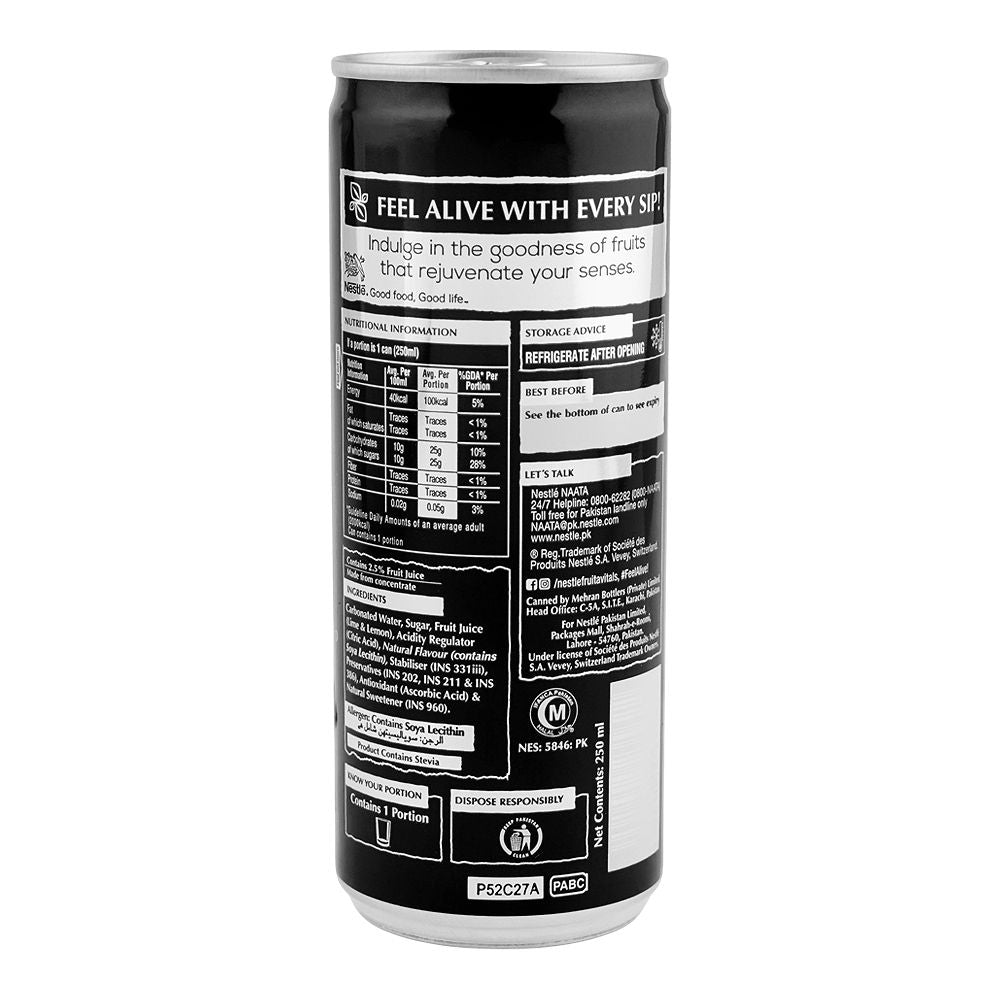 Nestle Fruita Vitals Sparkling Lime & Lemon Juice 250ml Can