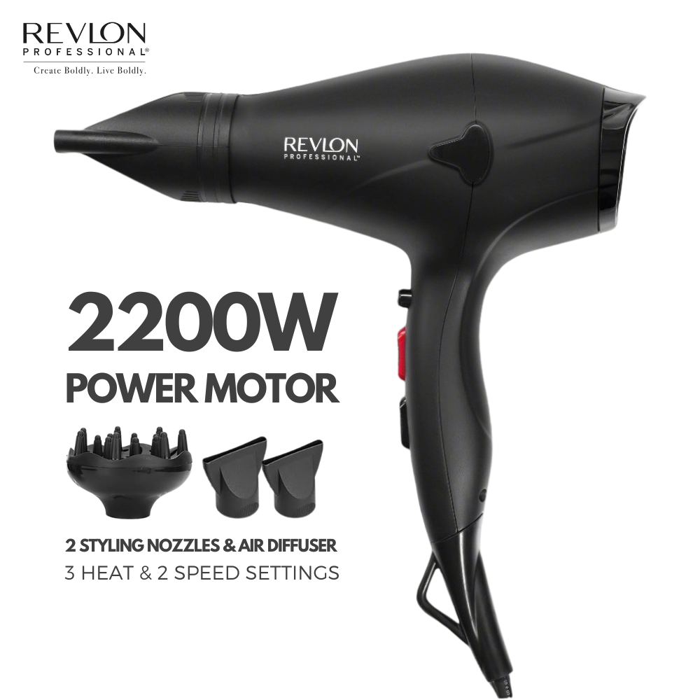 Hair Dryer 2200W with 2 Styling Nozzles & Air Diffuser