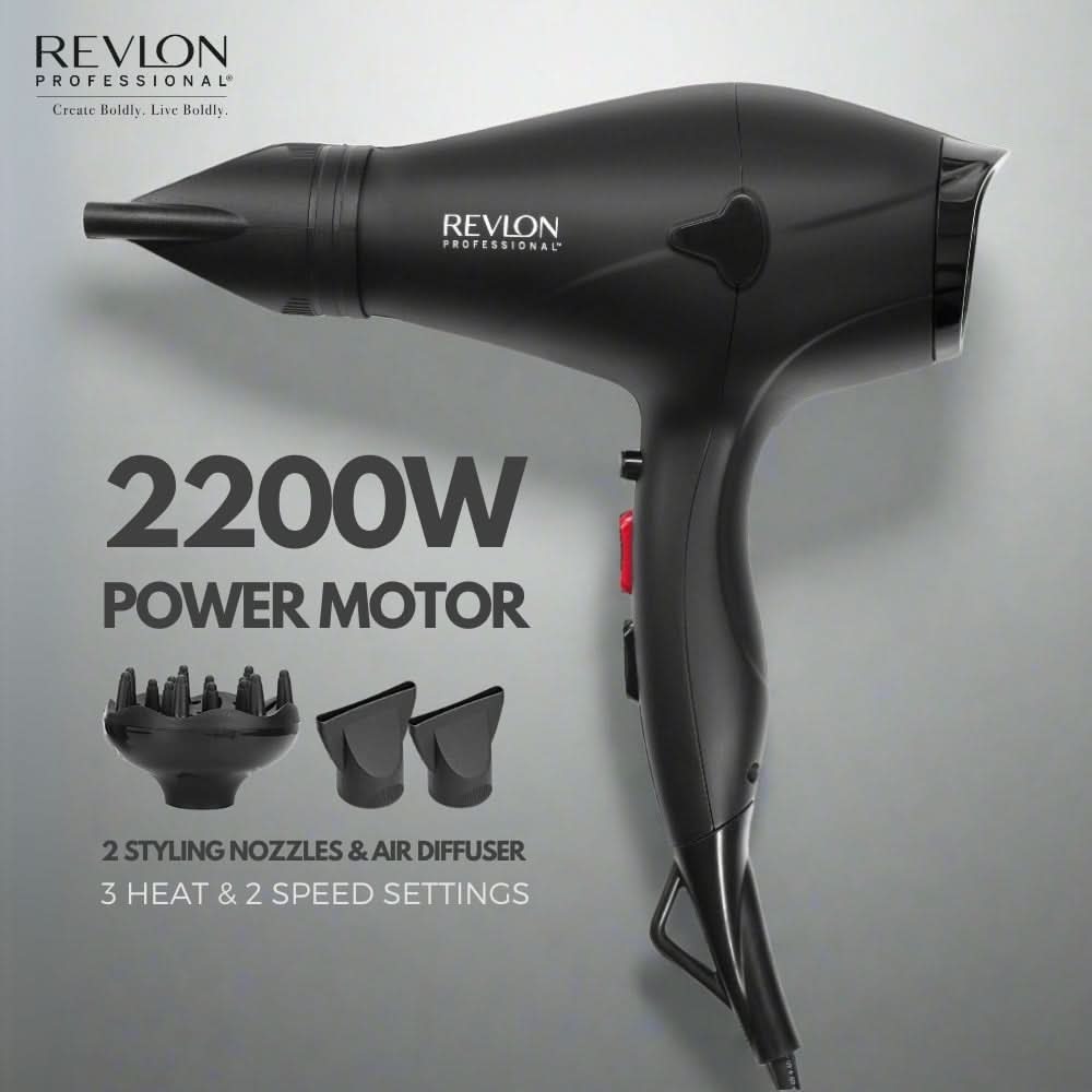 Hair Dryer 2200W with 2 Styling Nozzles & Air Diffuser