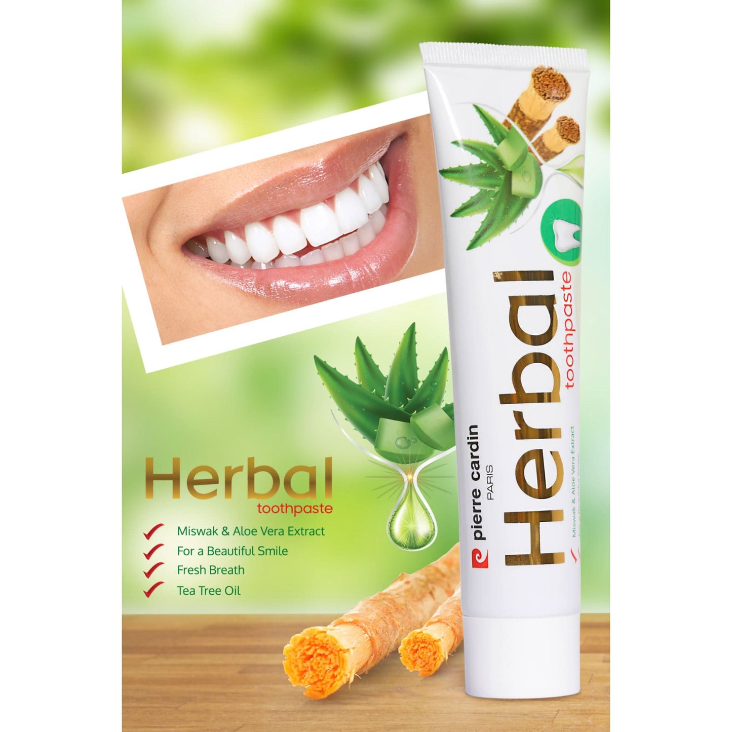 Herbal Toothpaste with Aloe Vera & Miswak & Tea Tree - Pierre Cardin Pakistan 