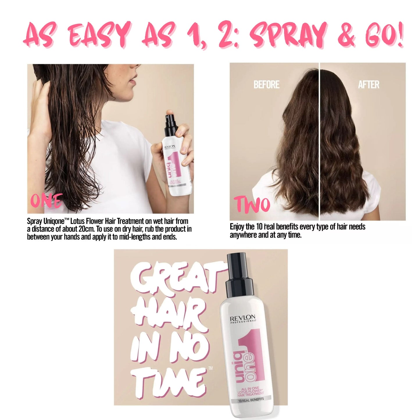  UniqONEâ„ Repair Hair Spray Leave-In Treatment - 150ml - "All-in-One" 10 Benefits Hair Serum - Lotus Fragrance