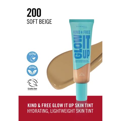 Rimmel London Kind & Free Glow It Up Moisturising Skin Tint 200 Soft Beige