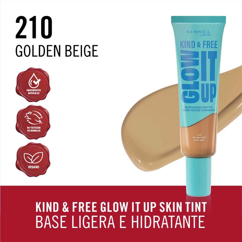  Rimmel London Kind & Free Glow It Up Moisturising Skin Tint 201 Golden Beige or 210 Golden Beige