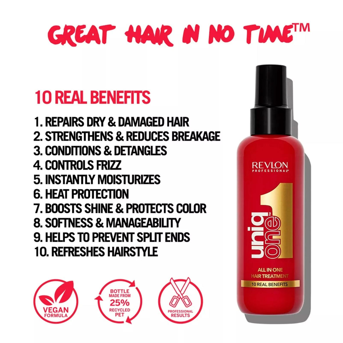UniqONE Repair Hair Spray Leave-In Treatment - 150ml - "All-in-One" 10 Benefits Hair Serum - Classic Fragrance