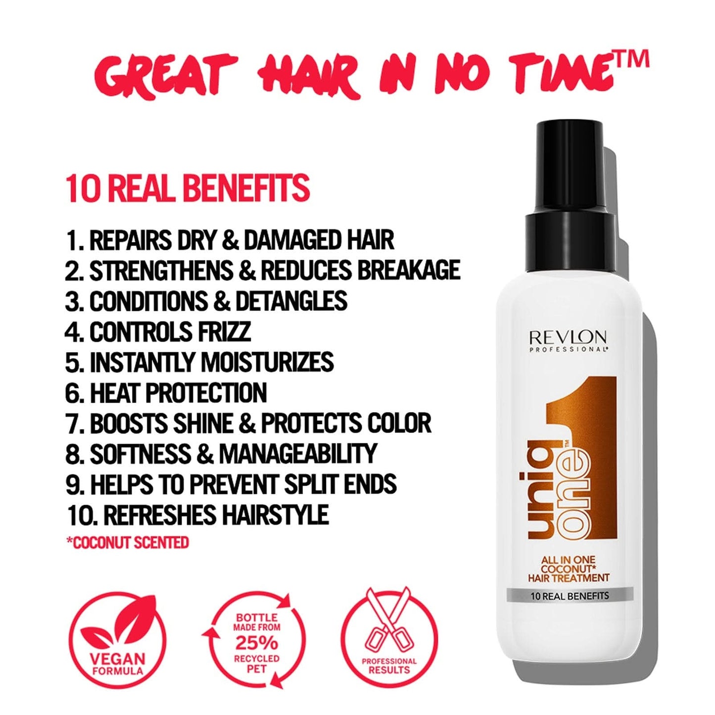  UniqONEâ„ Repair Hair Spray Leave-In Treatment - 150ml - "All-in-One" 10 Benefits Hair Serum - Coconut Fragrance