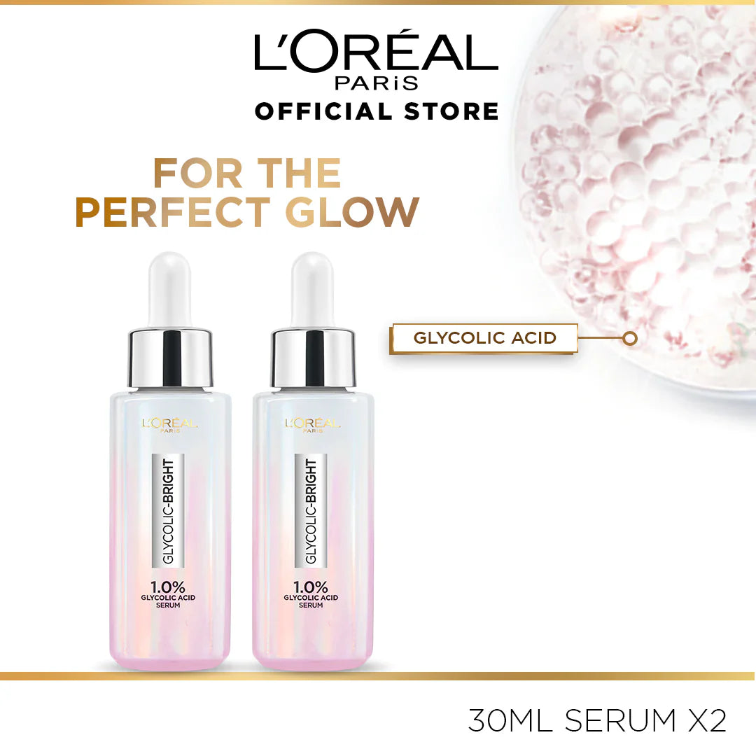 Twin Pack Loreal Paris Glycolic Bright Instant Glowing Face Serum - 30ml