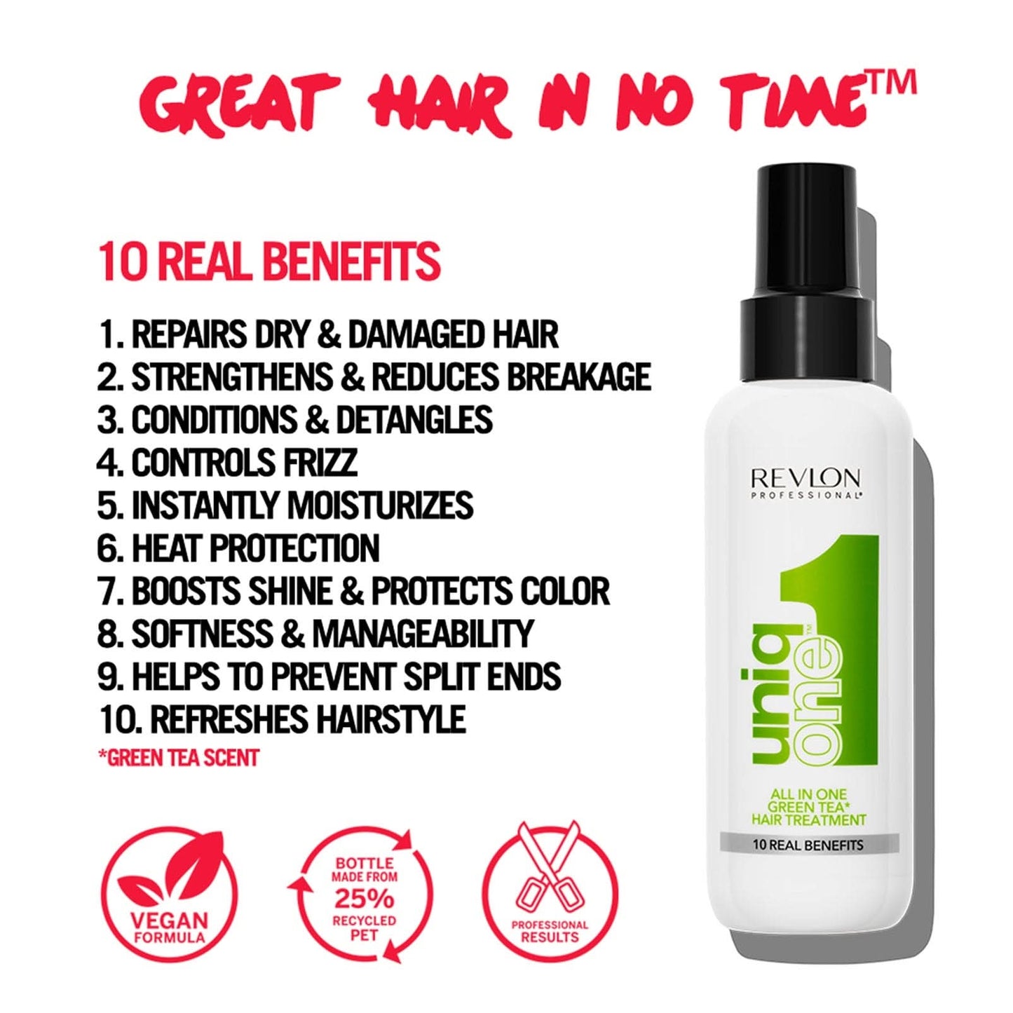 UniqONEâ„ Repair Hair Spray Leave-In Treatment - 150ml - "All-in-One" 10 Benefits Hair Serum - Green Tea Fragrance