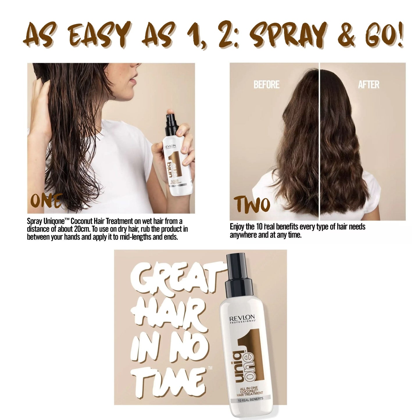  UniqONEâ„ Repair Hair Spray Leave-In Treatment - 150ml - "All-in-One" 10 Benefits Hair Serum - Coconut Fragrance