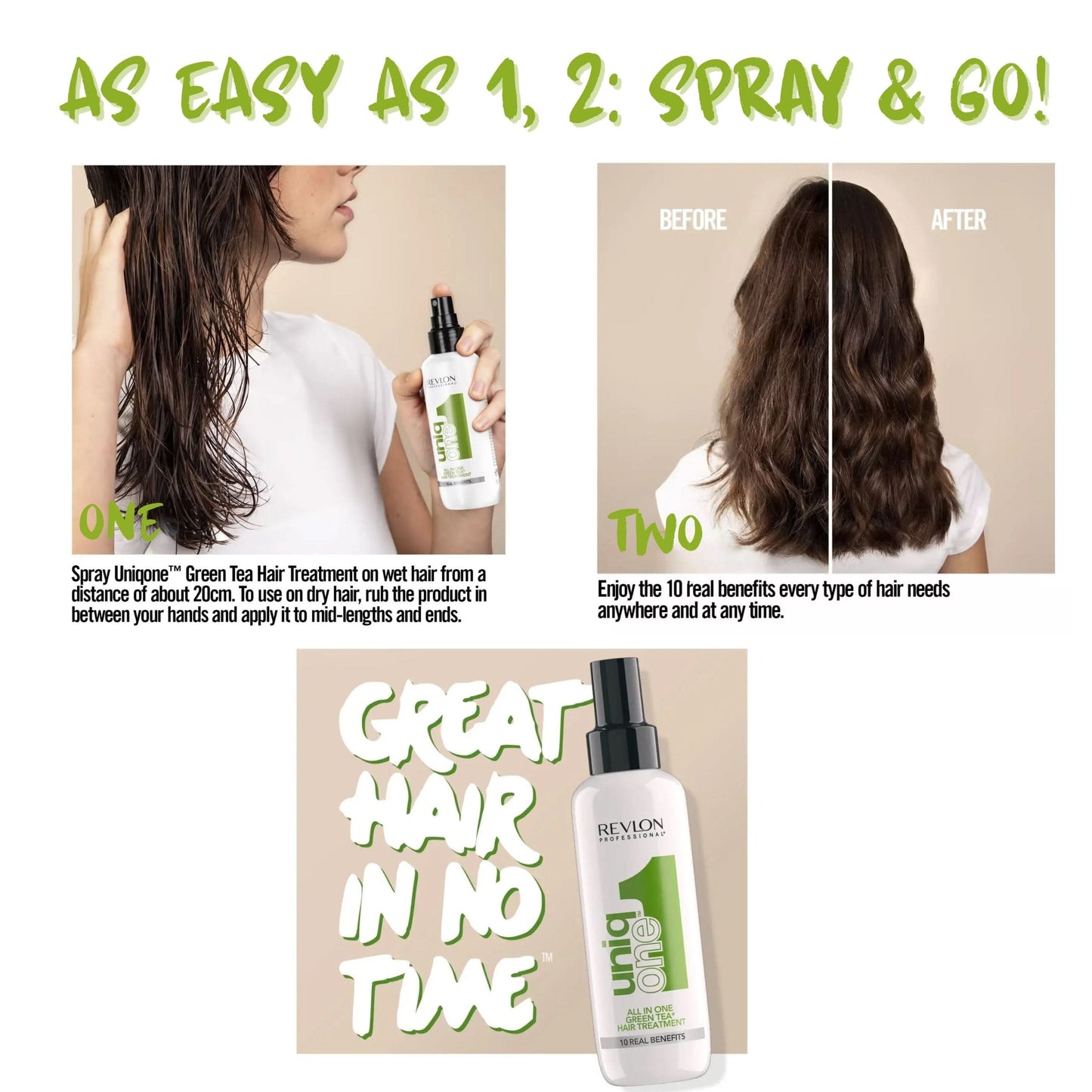  UniqONEâ„ Repair Hair Spray Leave-In Treatment - 150ml - "All-in-One" 10 Benefits Hair Serum - Green Tea Fragrance