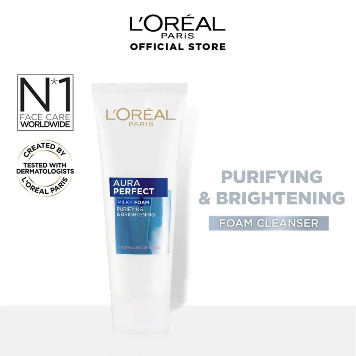 L'OREAL PARIS WHITE PERFECT MILKY FOAM FACE WASH 100 ML - FOR BRIGHTER SKIN
